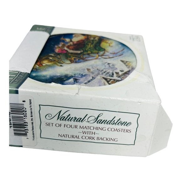 Thirsty Stone Set of 4 Natural Sandstone & Cork Santa Christmas Coasters - Picture 3 of 13